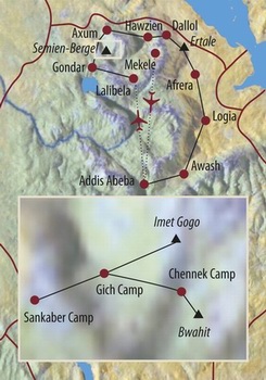 Ostafrika, thiopien: Vom Abessinischen Hochland in die Wste Danakil - Karte