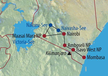 Ostafrika, Kenia: Safari-Hhepunkte und Indischer Ozean - Karte