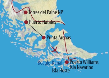 Sdamerika, Chile: Feuerland & Patagonien - Karte