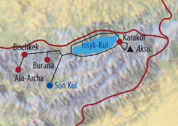 Zentralasien, Kirgistan: Zwischen Issyk Kul und Tienschan - Karte