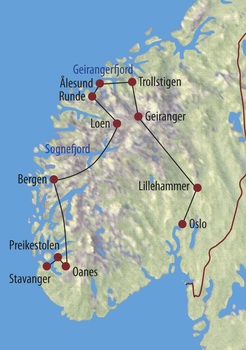 Nordeuropa, Norwegen: Zwischen Fjells und Fjorden - Karte