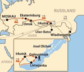 Sibrien, Russland: Mit der Transsib durch ganz Russland - Karte mit Tourverlauf