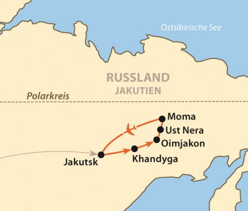 Russland: Expedition in die unberhrte Welt Jakutiens - Karte des Tourverlaufs